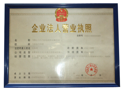 Business license of enterprise legal person